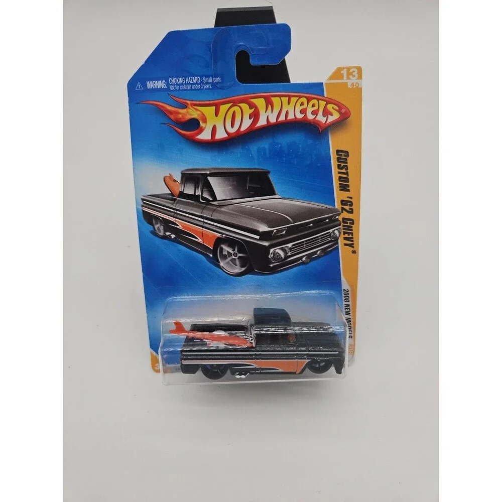 Hot Wheels Custom ‘62 Chevy 2008 New Models Black & Orange W/ Surfboard